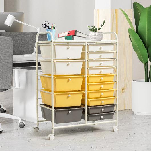 15-Drawer Storage Rolling Organizer Cart-Yellow at Set Shop and Smile