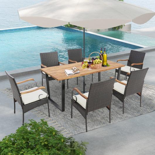 7 Pieces Patio Rattan Dining Set with 2 Inches Umbrella Hole at Set Shop and Smile