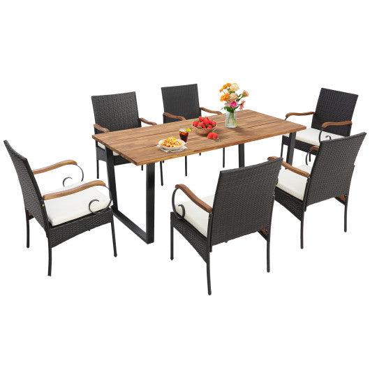 7 Pieces Patio Rattan Dining Set with 2 Inches Umbrella Hole at Set Shop and Smile