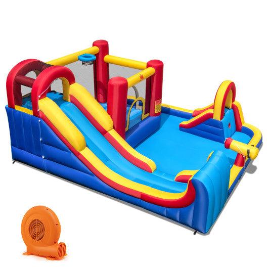 7 in 1 Outdoor Inflatable Bounce House with Water Slides and Splash Pools with 750W Blower at Set Shop and Smile