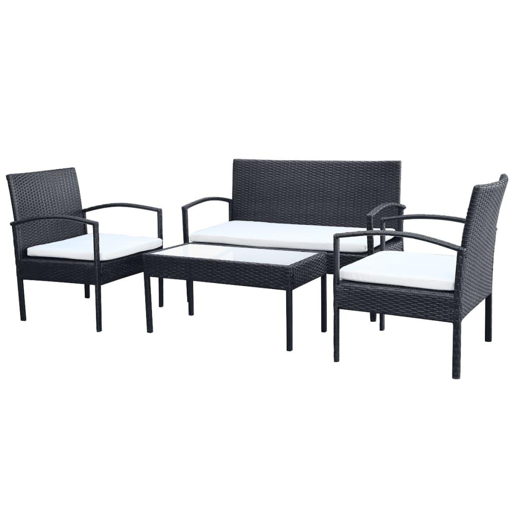 4 Piece Patio Lounge Set with Cushions Poly Rattan Black at Set Shop and Smile