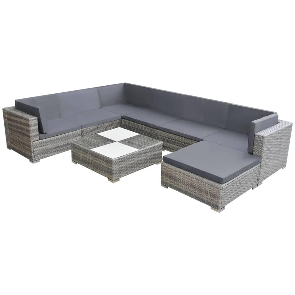 8 Piece Patio Lounge Set with Cushions Poly Rattan Gray at Set Shop and Smile