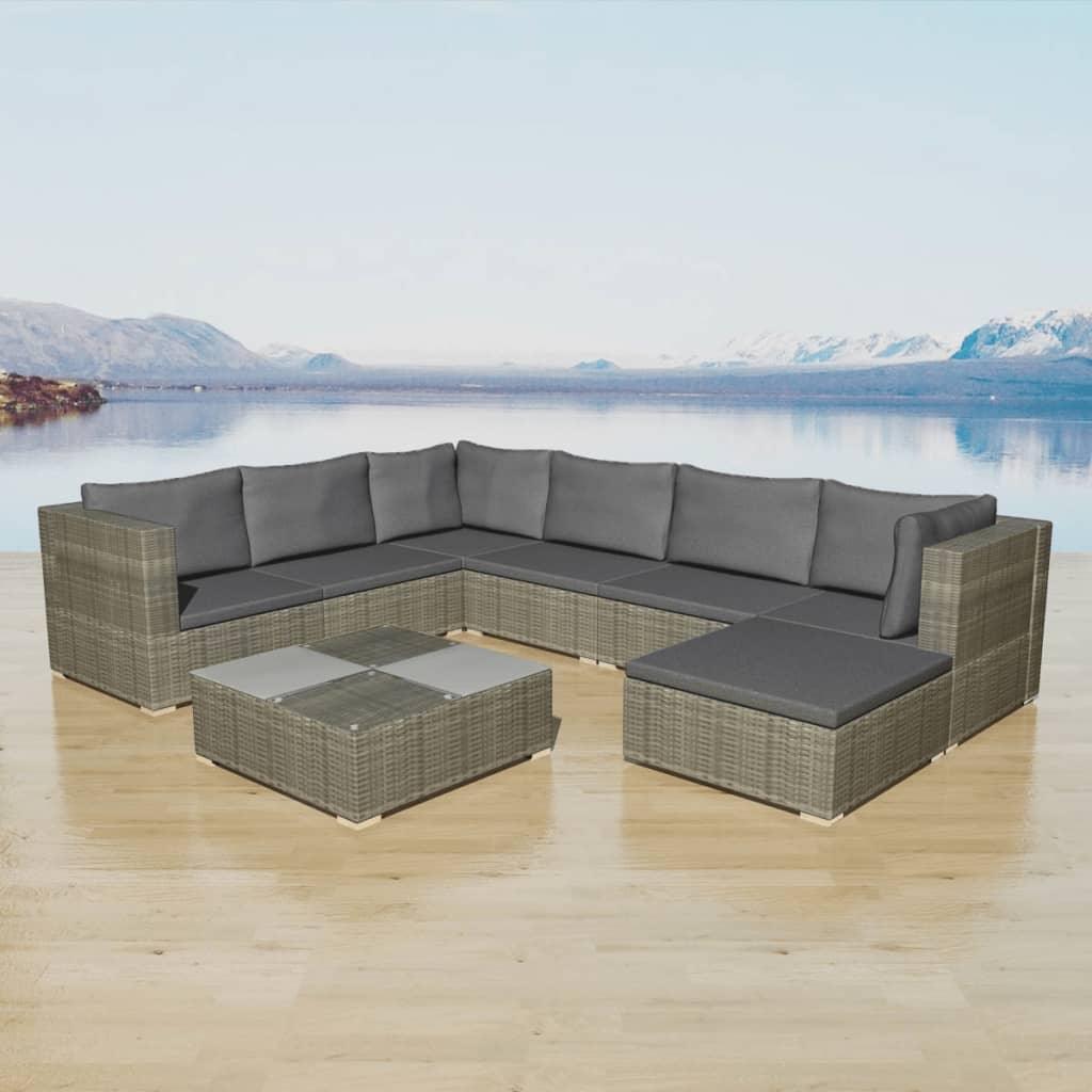 8 Piece Patio Lounge Set with Cushions Poly Rattan Gray at Set Shop and Smile