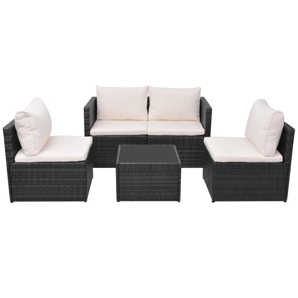 5 Piece Patio Lounge Set with Cushions Poly Rattan Black at Set Shop and Smile