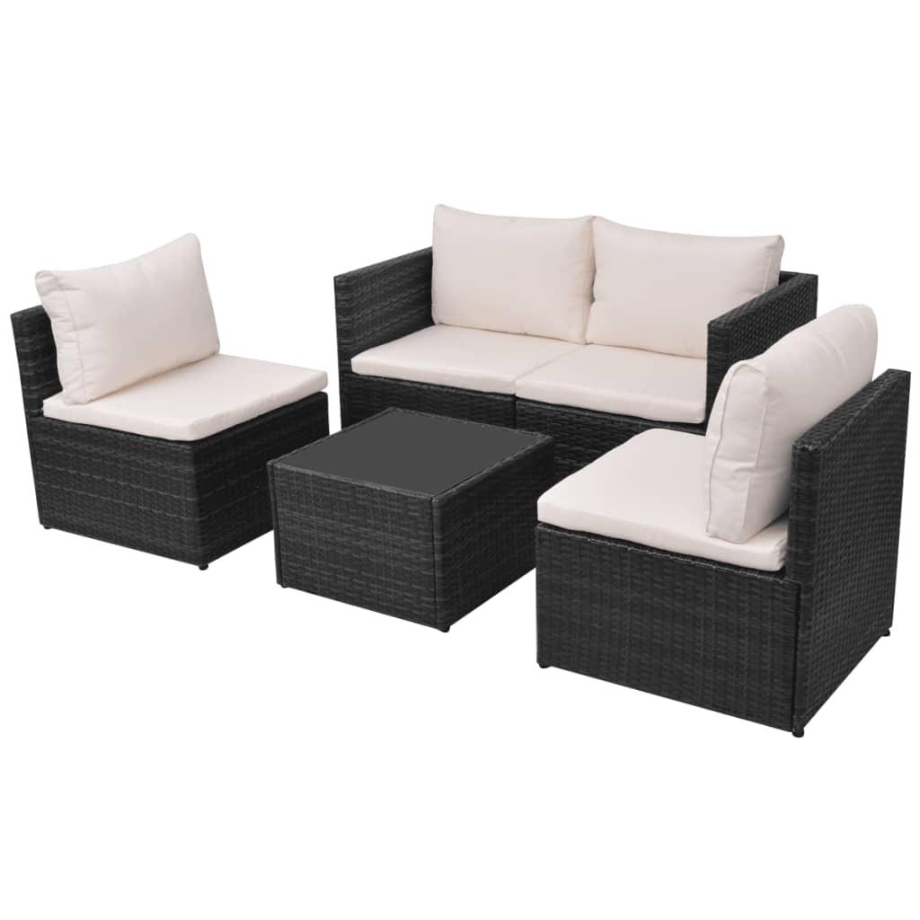 5 Piece Patio Lounge Set with Cushions Poly Rattan Black at Set Shop and Smile