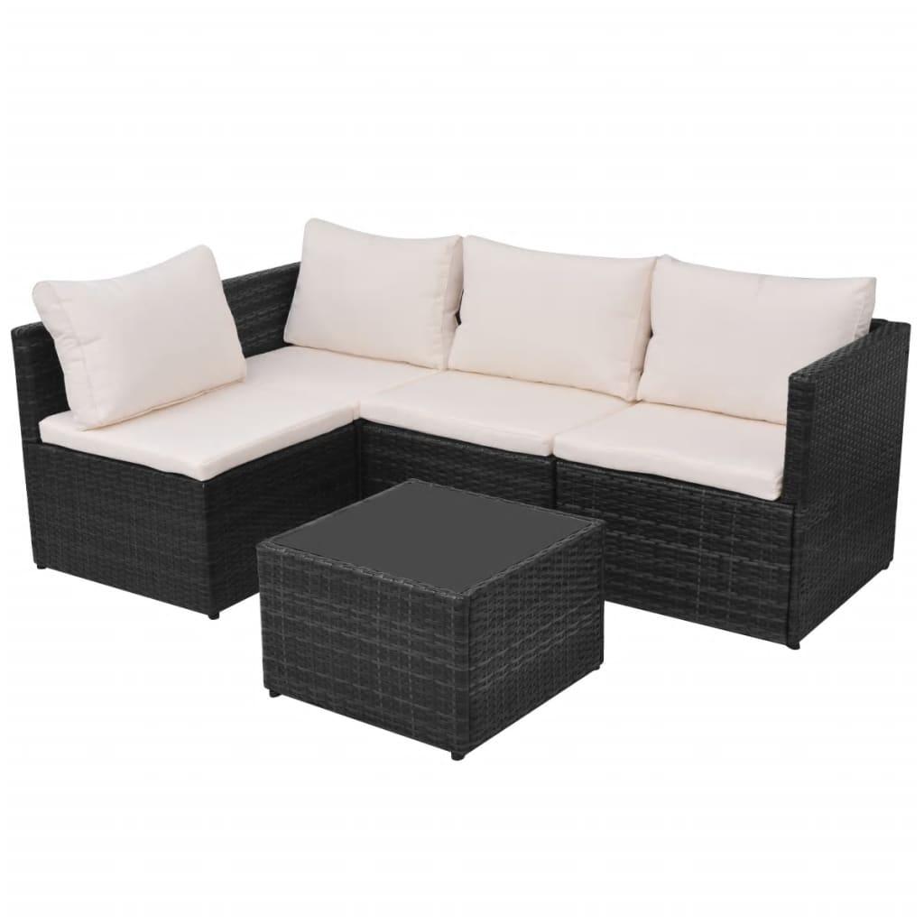 5 Piece Patio Lounge Set with Cushions Poly Rattan Black at Set Shop and Smile