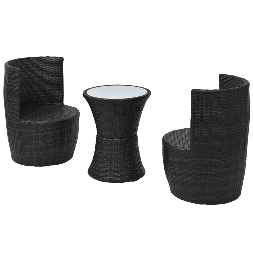 3 Piece Bistro Set with Cushions Poly Rattan Black at Set Shop and Smile