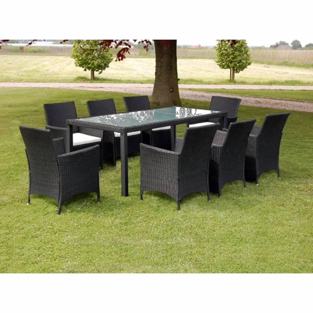 9 Piece Patio Dining Set with Cushions Poly Rattan Black at Set Shop and Smile