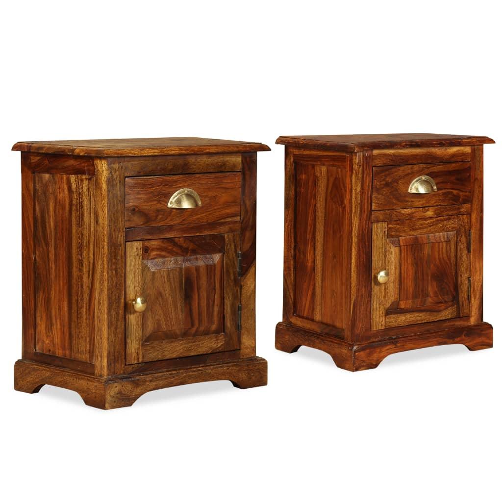 Bedside Cabinet 2 pcs 15.7"x11.8"x19.7" Solid Sheesham Wood at Set Shop and Smile