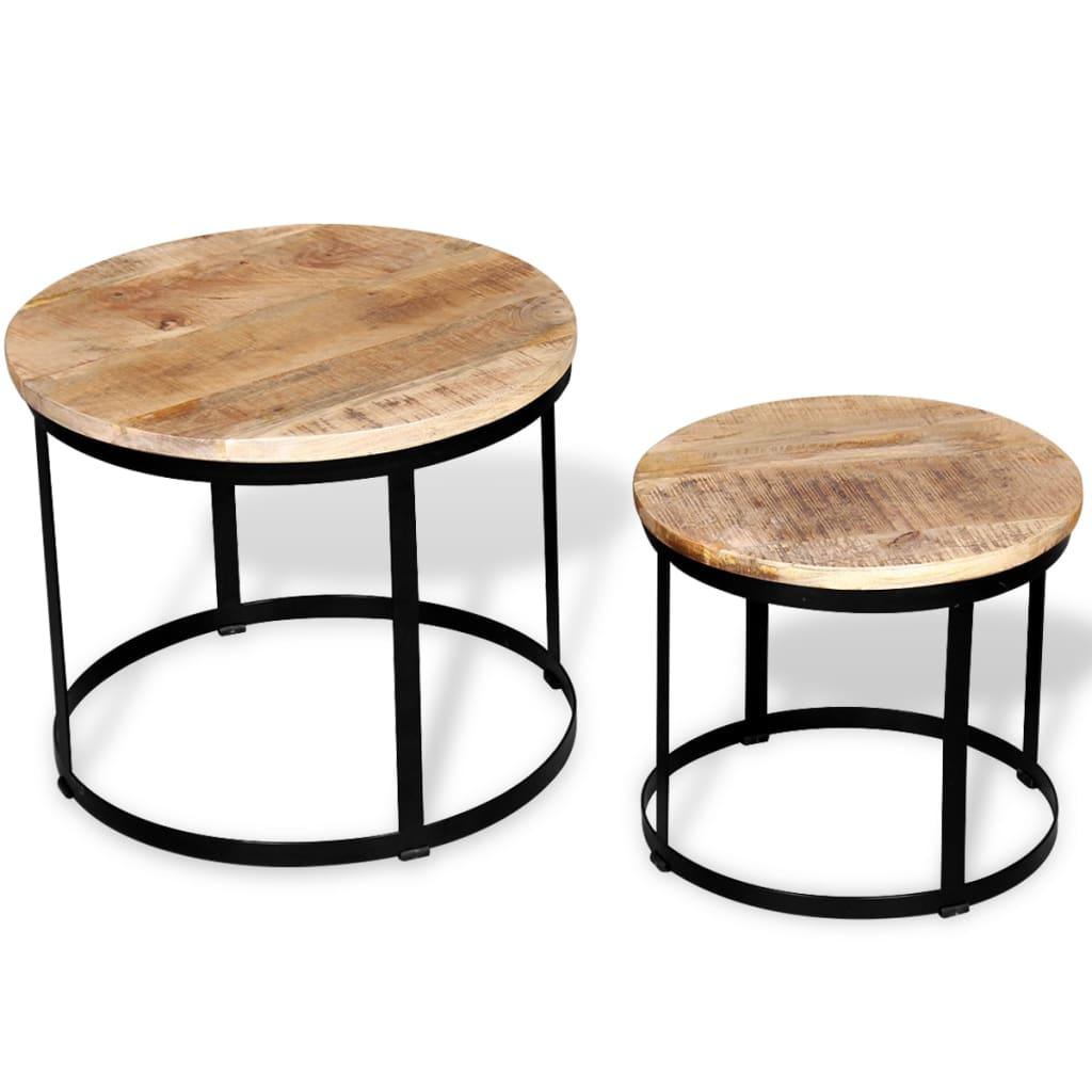 Two Piece Coffee Table Set Rough Mango Wood Round 15.7"/19.7" at Set Shop and Smile