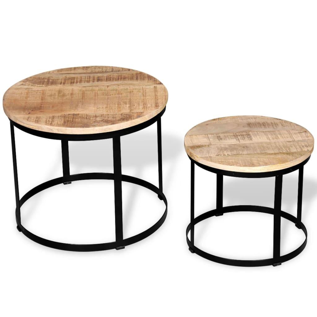 Two Piece Coffee Table Set Rough Mango Wood Round 15.7"/19.7" at Set Shop and Smile