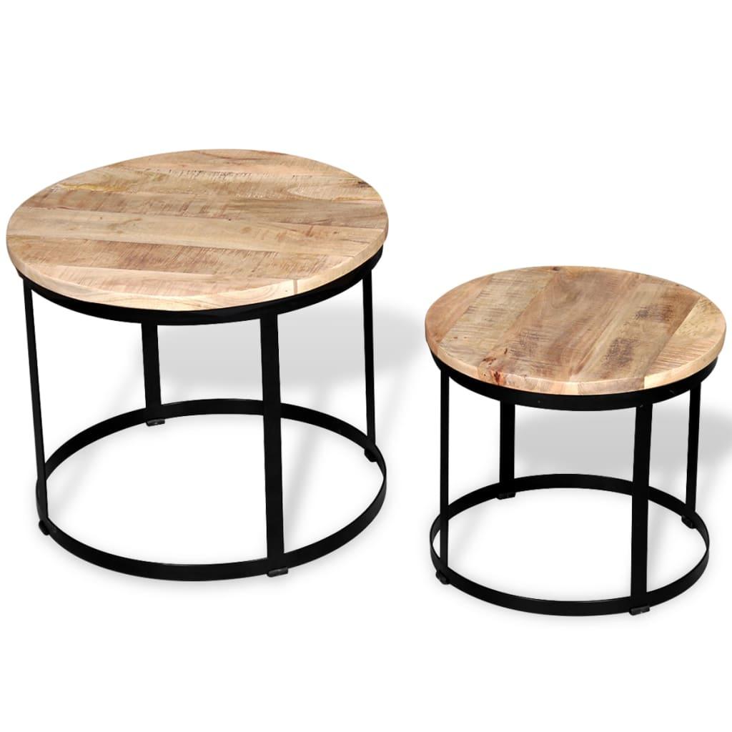 Two Piece Coffee Table Set Rough Mango Wood Round 15.7"/19.7" at Set Shop and Smile