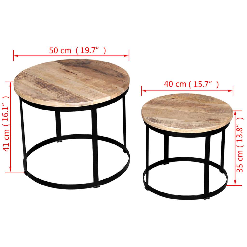 Two Piece Coffee Table Set Rough Mango Wood Round 15.7"/19.7" at Set Shop and Smile