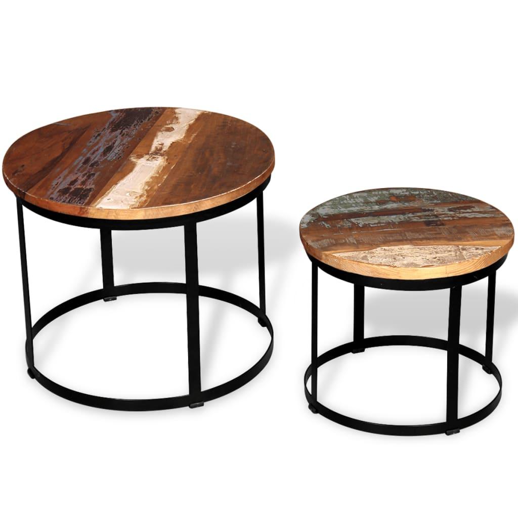 Two Piece Coffee Table Set Solid Reclaimed Wood Round 15.7"/19.7" at Set Shop and Smile