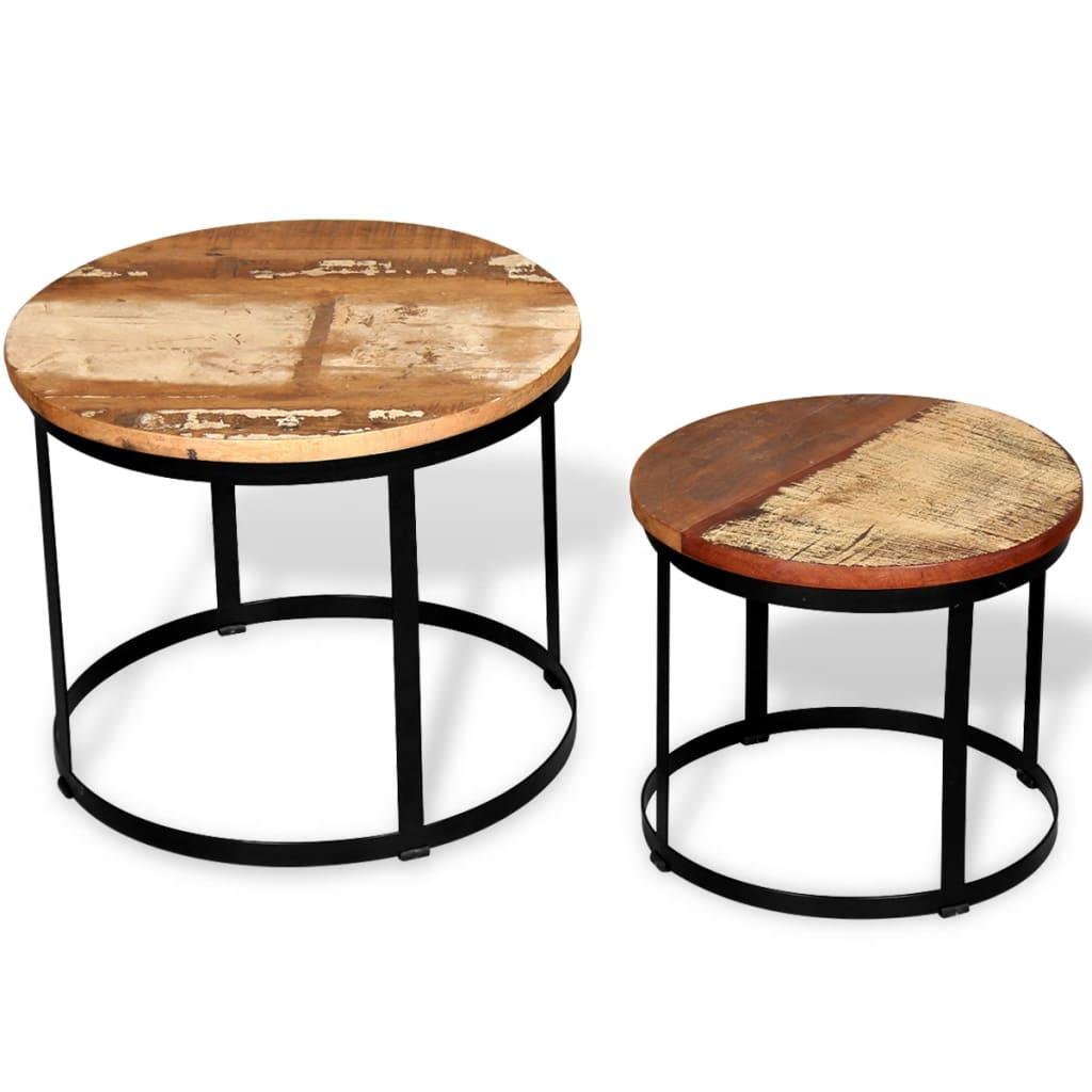 Two Piece Coffee Table Set Solid Reclaimed Wood Round 15.7"/19.7" at Set Shop and Smile