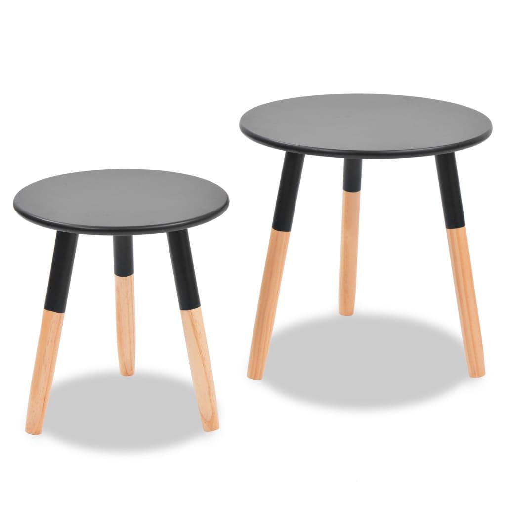 Side Table Set 2 Pieces Solid Pinewood Black at Set Shop and Smile