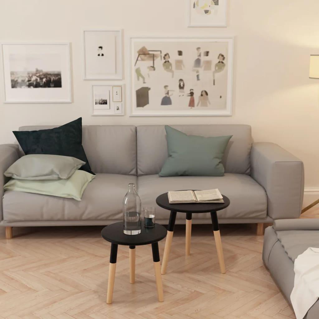 Side Table Set 2 Pieces Solid Pinewood Black at Set Shop and Smile