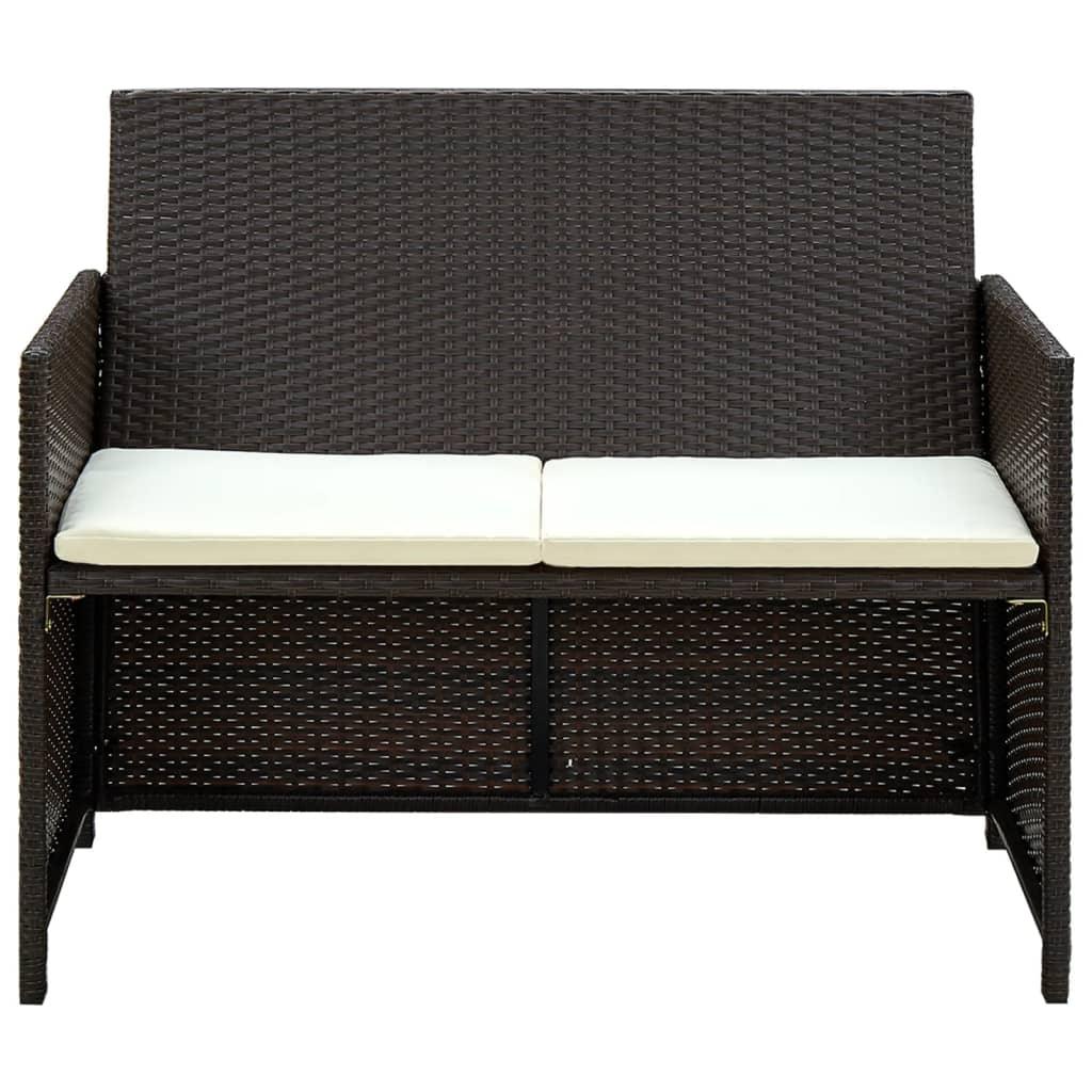 2 Seater Patio Sofa with Cushions Brown Poly Rattan at Set Shop and Smile