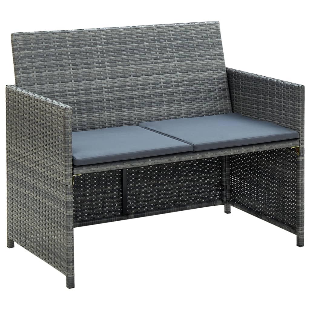 2 Seater Patio Sofa with Cushions Gray Poly Rattan at Set Shop and Smile