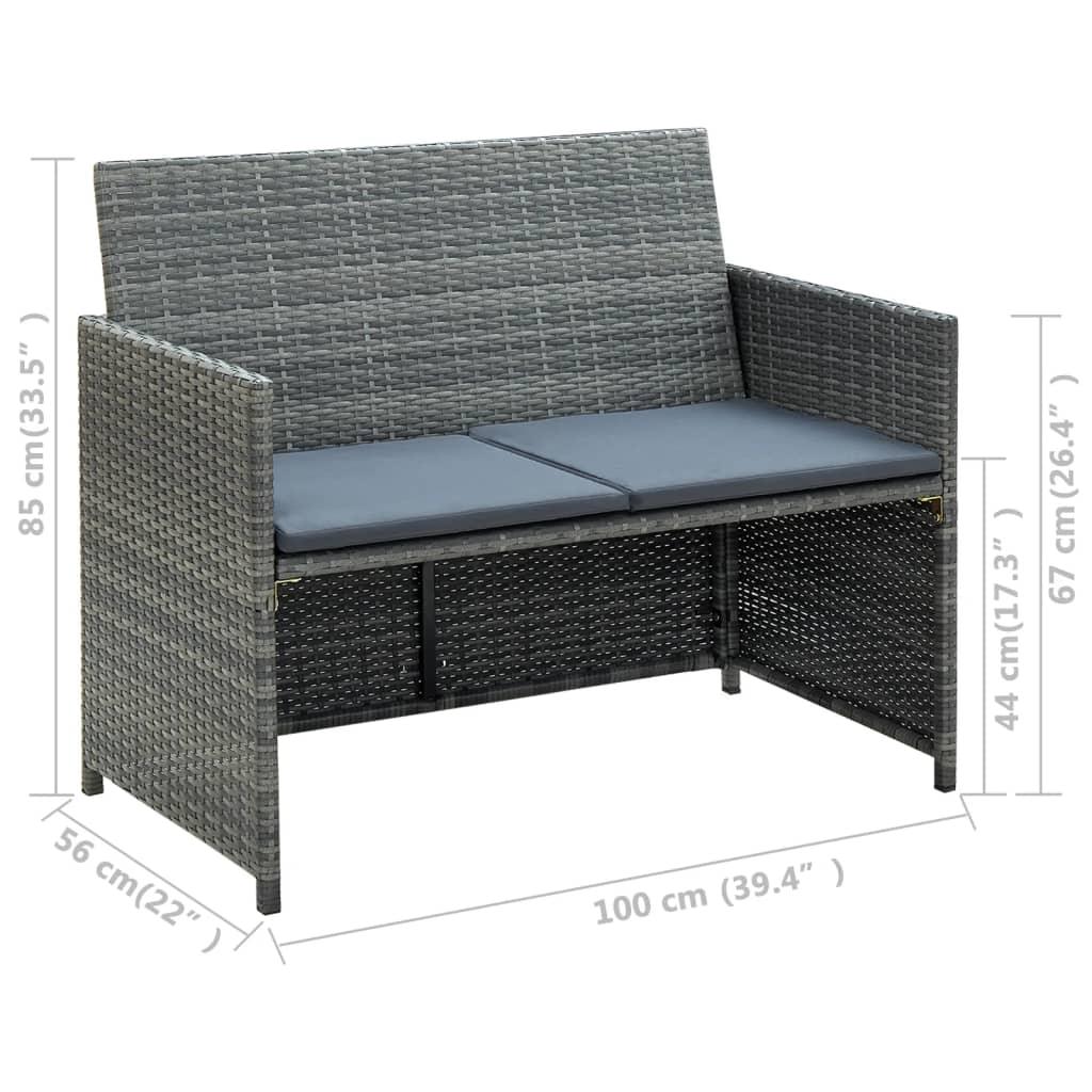 2 Seater Patio Sofa with Cushions Gray Poly Rattan at Set Shop and Smile