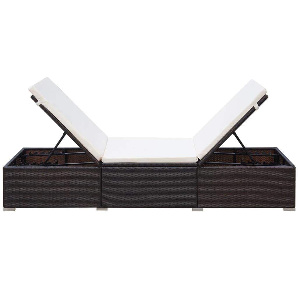Sun Lounger with Cushion Poly Rattan Brown at Set Shop and Smile