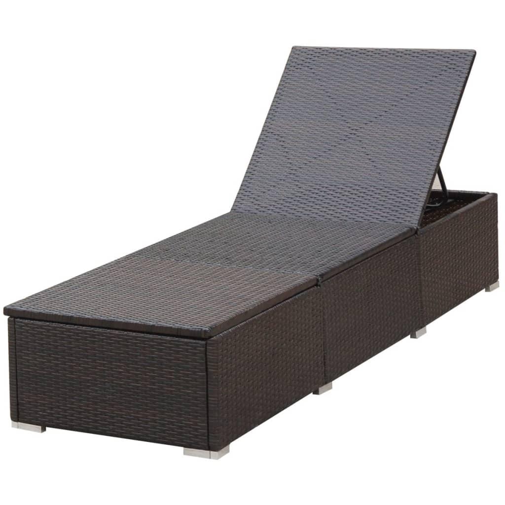 Sun Lounger with Cushion Poly Rattan Brown at Set Shop and Smile