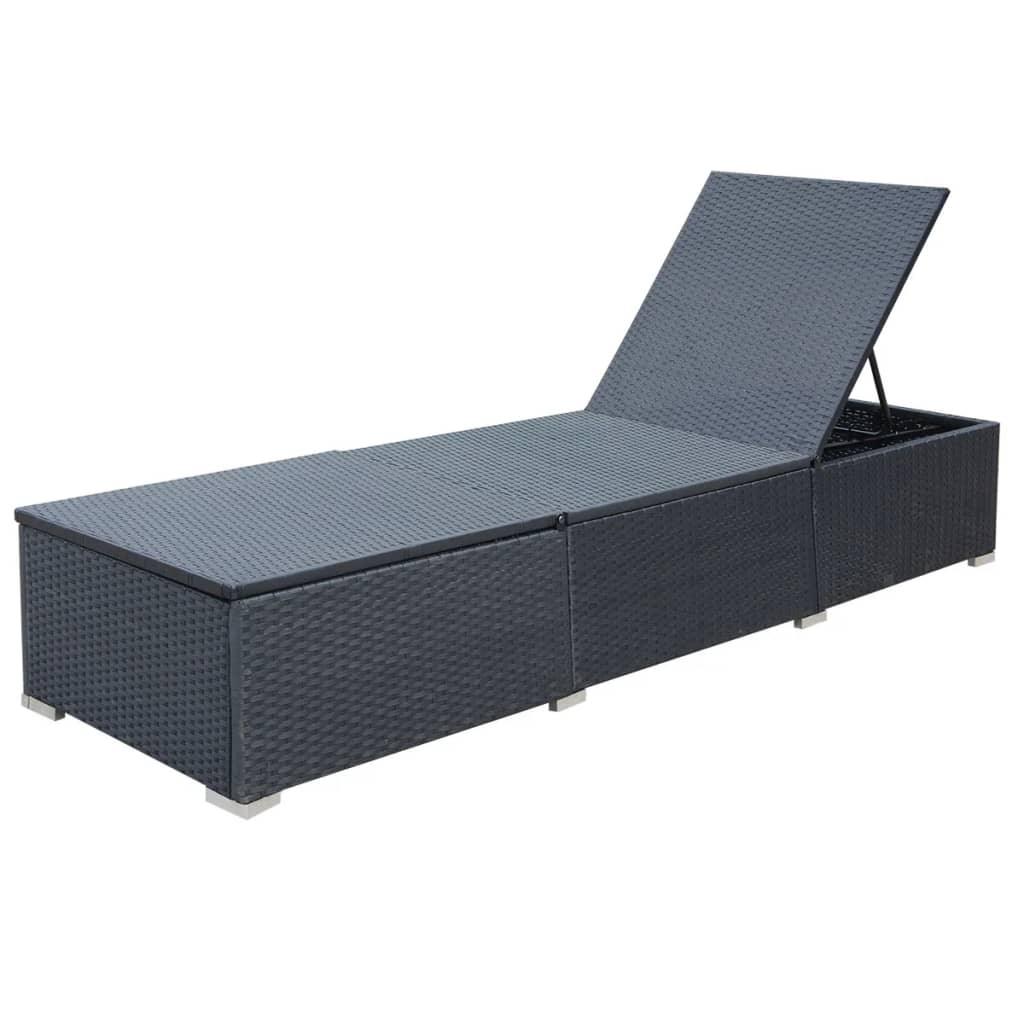 Sun Lounger with Cushion Poly Rattan Black at Set Shop and Smile