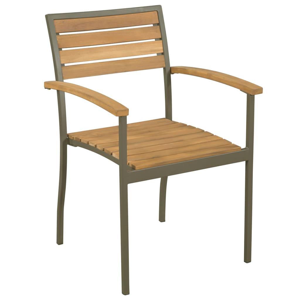Stackable Patio Chairs 2 pcs Solid Acacia Wood and Steel at Set Shop and Smile