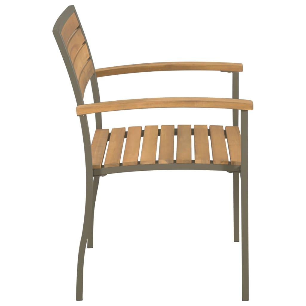 Stackable Patio Chairs 2 pcs Solid Acacia Wood and Steel at Set Shop and Smile