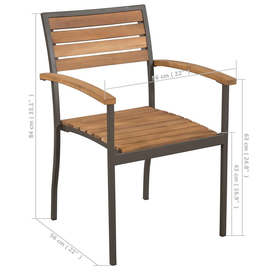 Stackable Patio Chairs 2 pcs Solid Acacia Wood and Steel at Set Shop and Smile