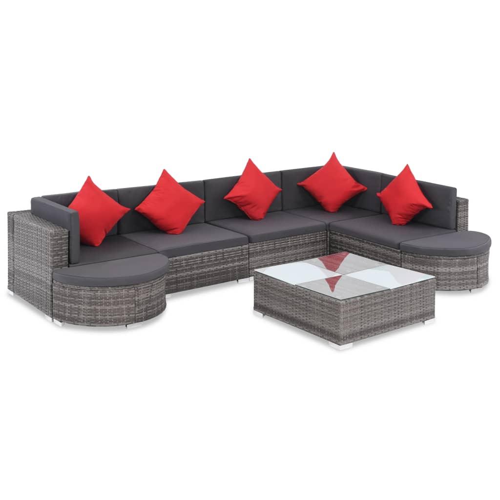 8 Piece Patio Lounge Set with Cushions Poly Rattan Gray at Set Shop and Smile