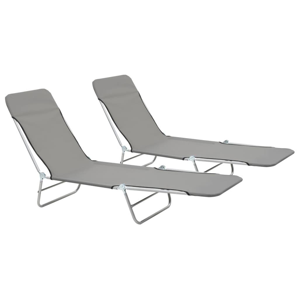 Folding Sun Loungers 2 pcs Steel and Fabric Gray at Set Shop and Smile