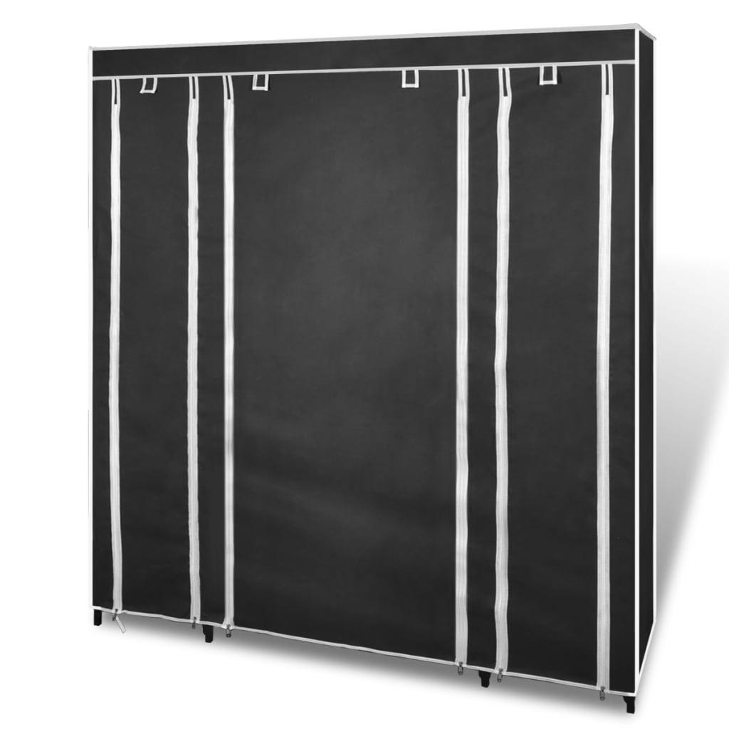 Fabric Wardrobe with Compartments and Rods 17.7"x59"x69" Black at Set Shop and Smile