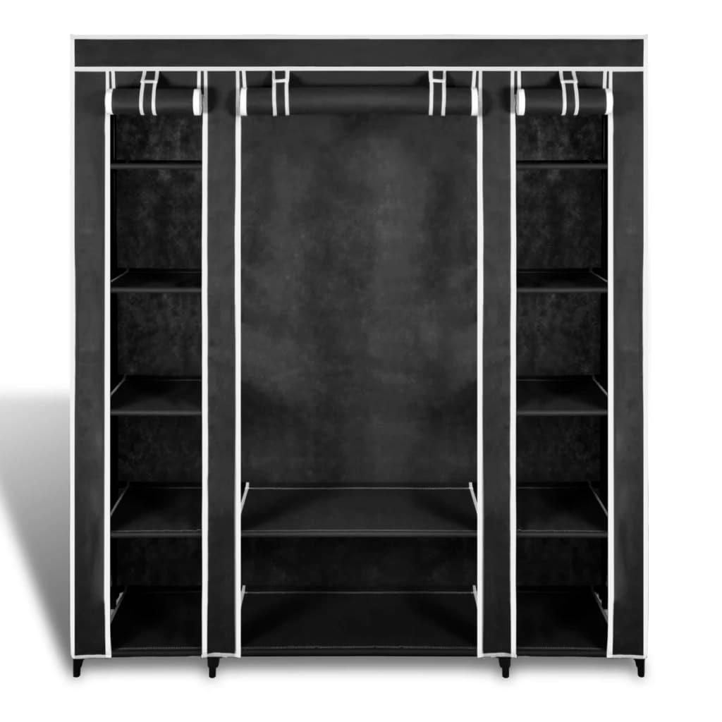 Fabric Wardrobe with Compartments and Rods 17.7"x59"x69" Black at Set Shop and Smile