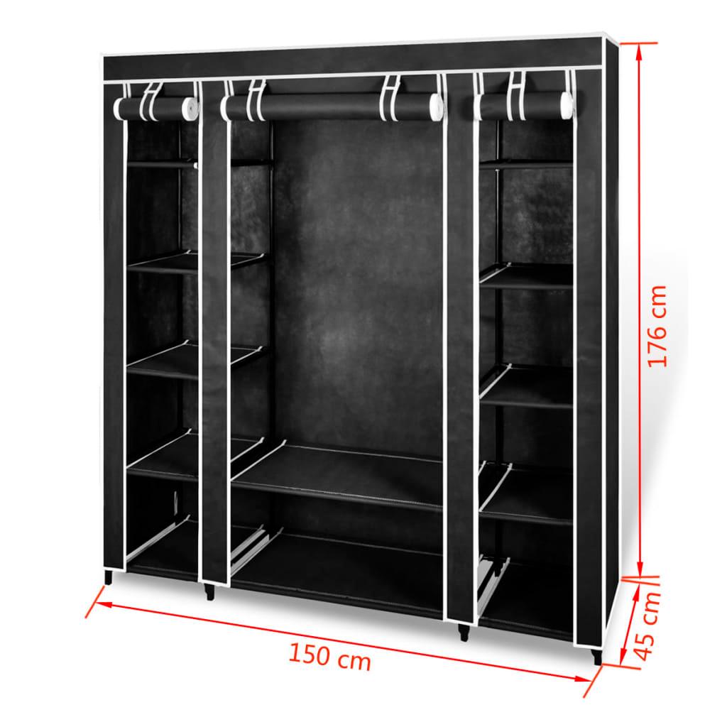Fabric Wardrobe with Compartments and Rods 17.7"x59"x69" Black at Set Shop and Smile