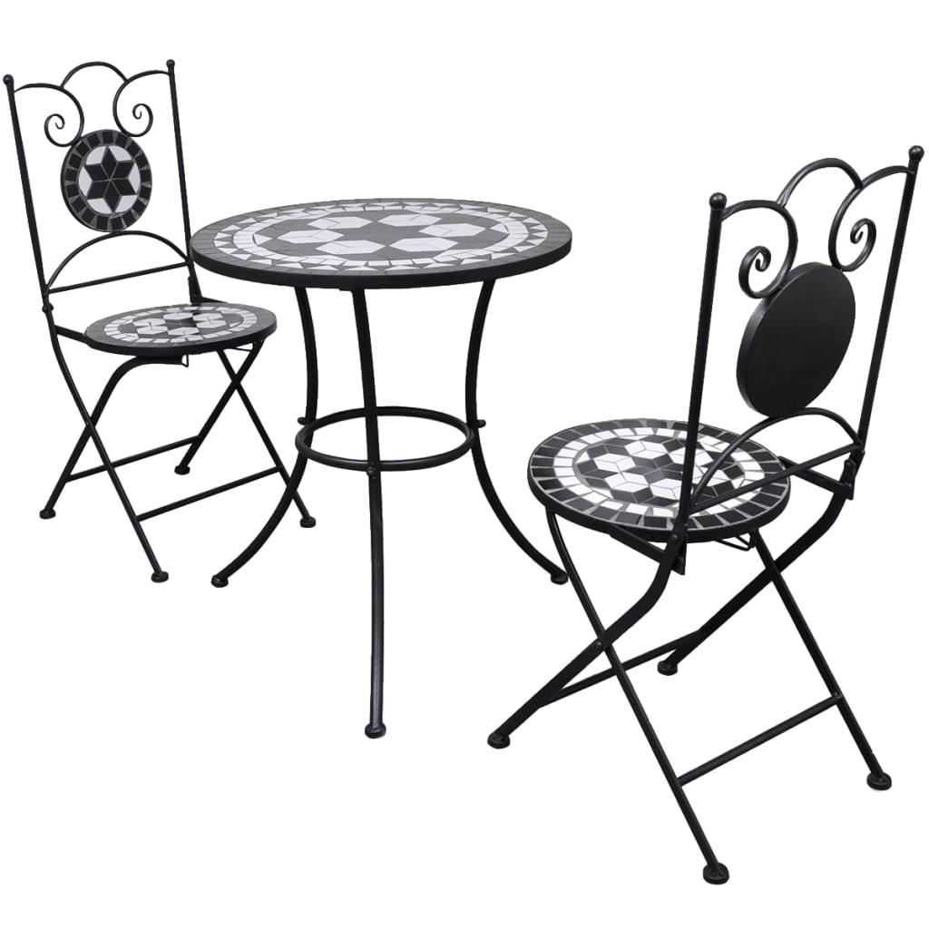 3 Piece Bistro Set Ceramic Tile Black and White at Set Shop and Smile
