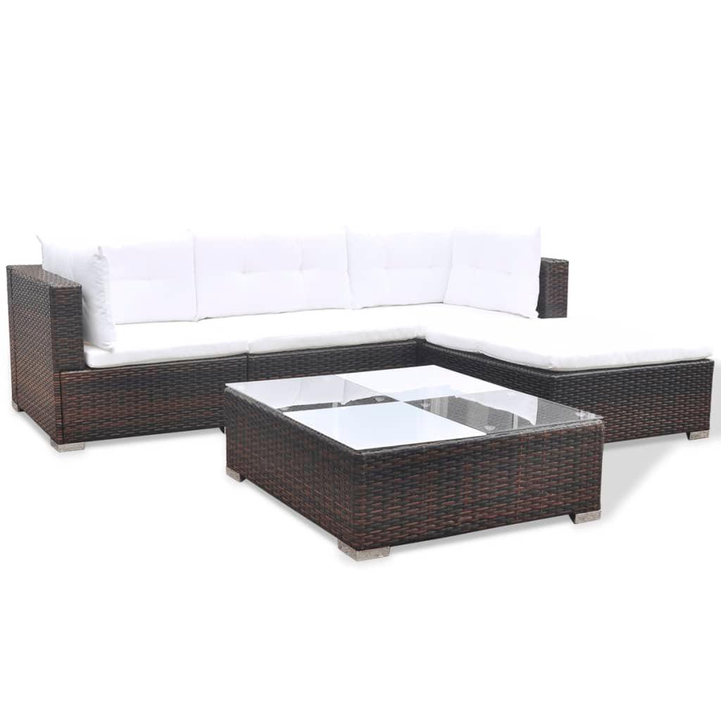 5 Piece Patio Lounge Set with Cushions Poly Rattan Brown at Set Shop and Smile
