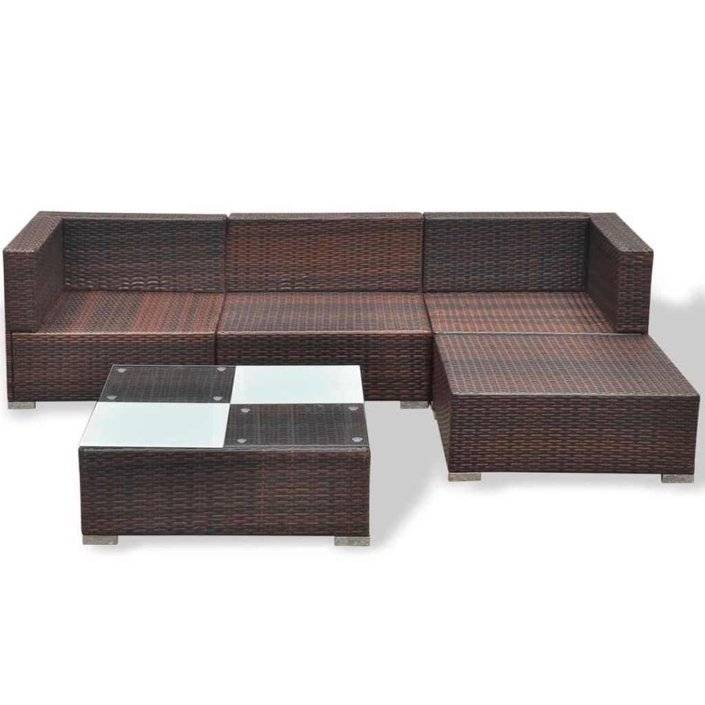 5 Piece Patio Lounge Set with Cushions Poly Rattan Brown at Set Shop and Smile