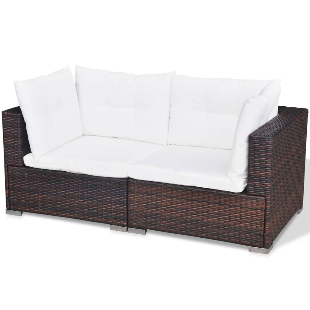 5 Piece Patio Lounge Set with Cushions Poly Rattan Brown at Set Shop and Smile