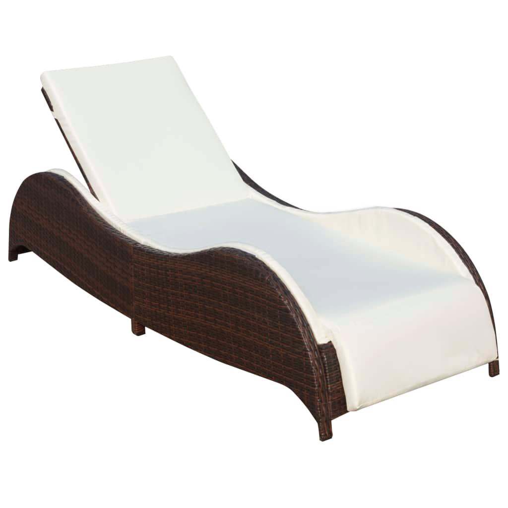 Sun Lounger with Cushion Poly Rattan Brown at Set Shop and Smile