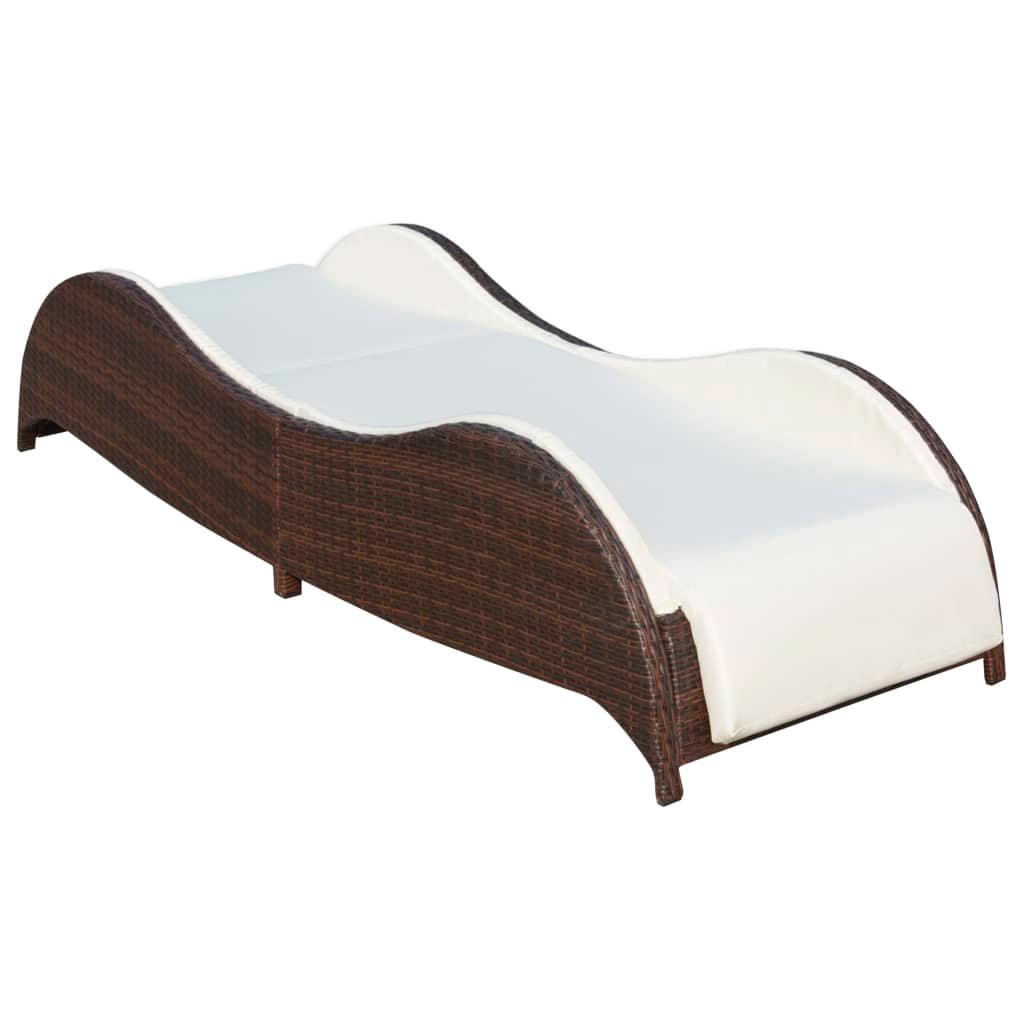 Sun Lounger with Cushion Poly Rattan Brown at Set Shop and Smile