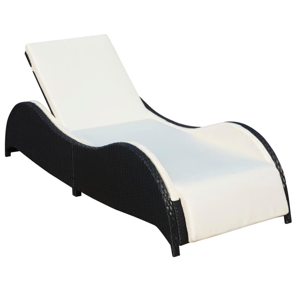 Sun Lounger with Cushion Poly Rattan Black at Set Shop and Smile