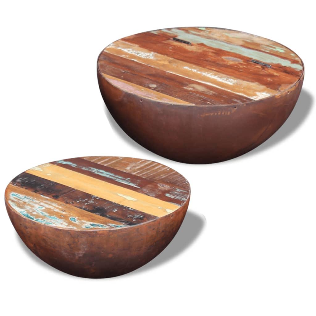 Two Piece Bowl Shaped Coffee Table Set Solid Reclaimed Wood at Set Shop and Smile