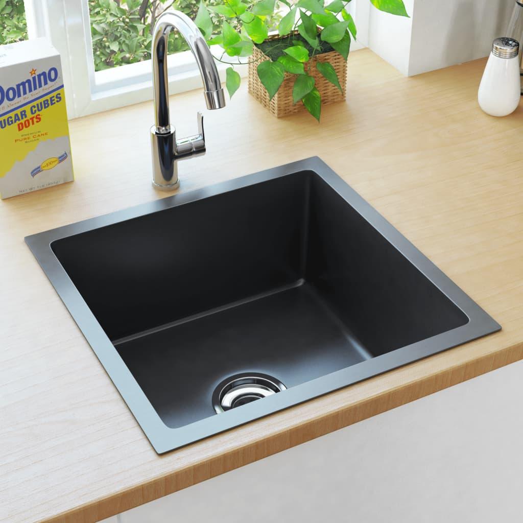 Handmade Kitchen Sink with Strainer Black Stainless Steel at Set Shop and Smile