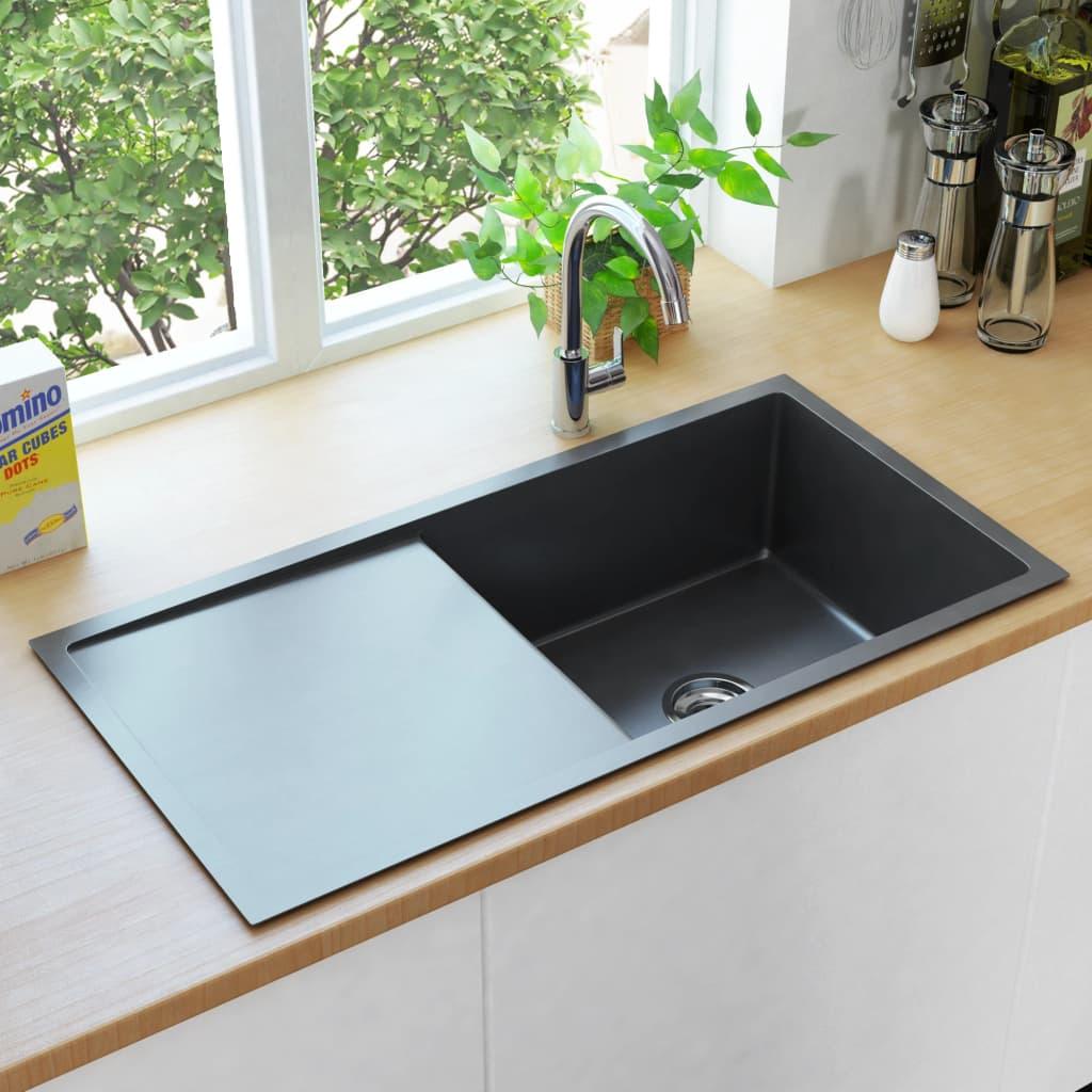 Handmade Kitchen Sink with Strainer Black Stainless Steel at Set Shop and Smile