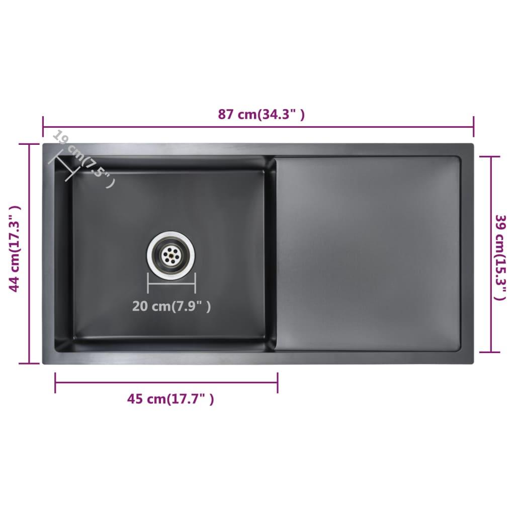 Handmade Kitchen Sink with Strainer Black Stainless Steel at Set Shop and Smile