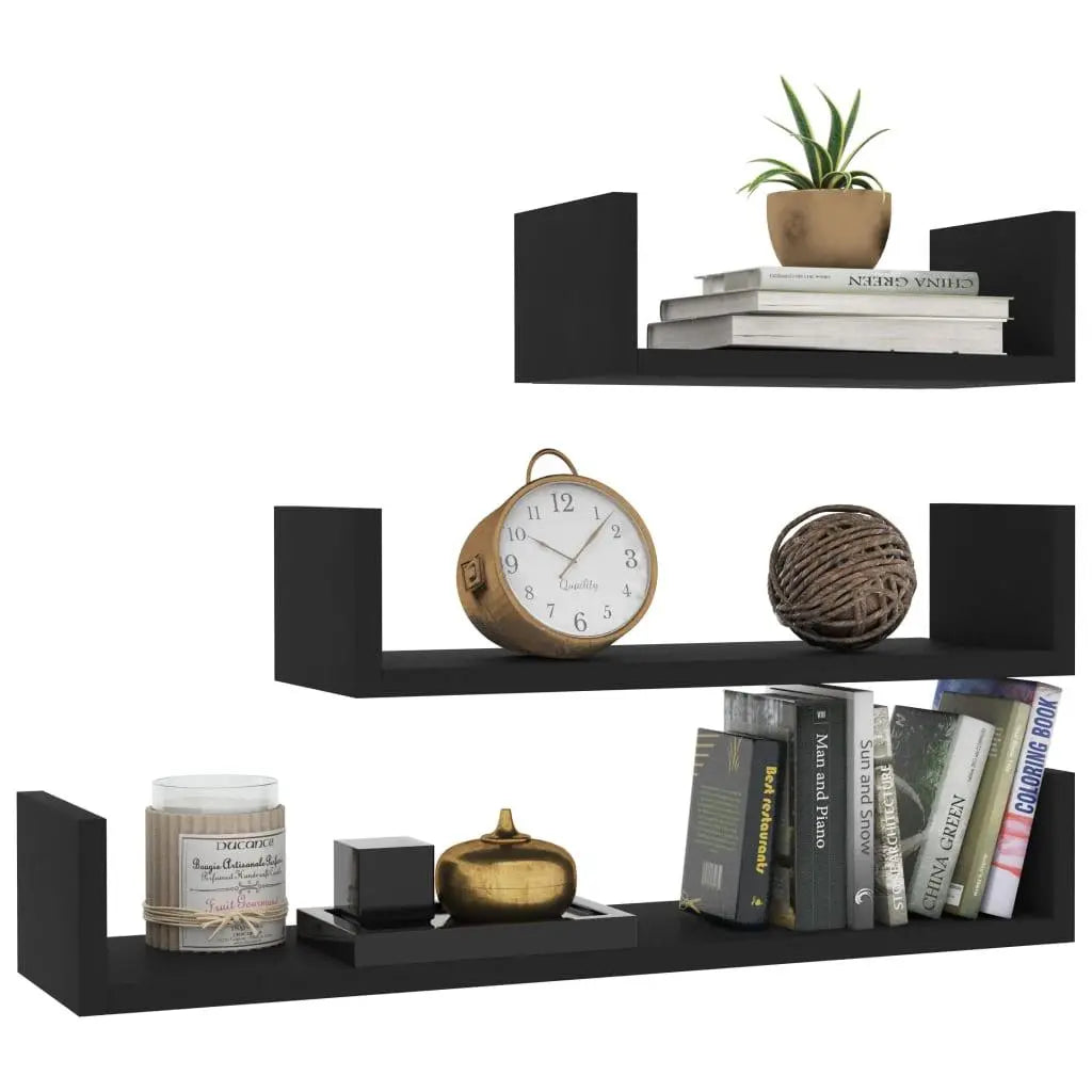 Wall Display Shelf 3 pcs Black Engineered Wood at Set Shop and Smile