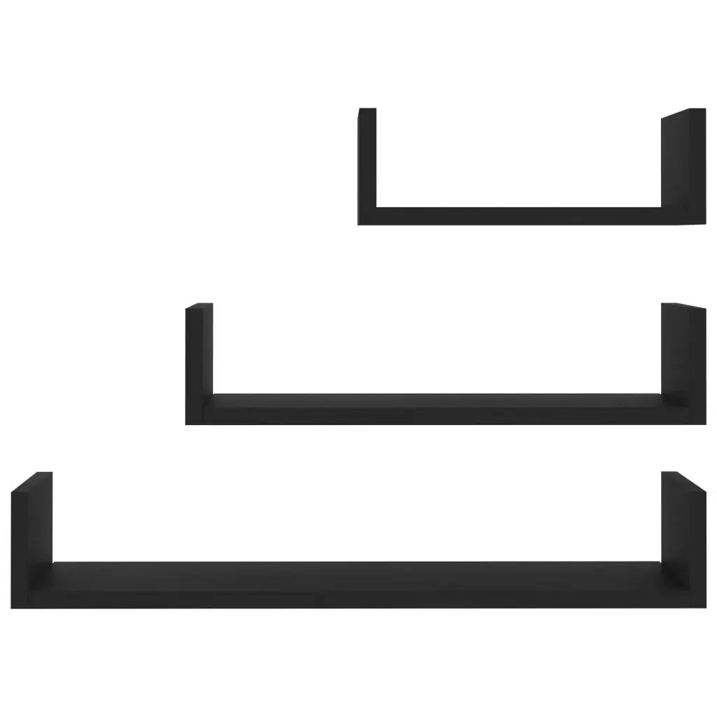 Wall Display Shelf 3 pcs Black Engineered Wood at Set Shop and Smile