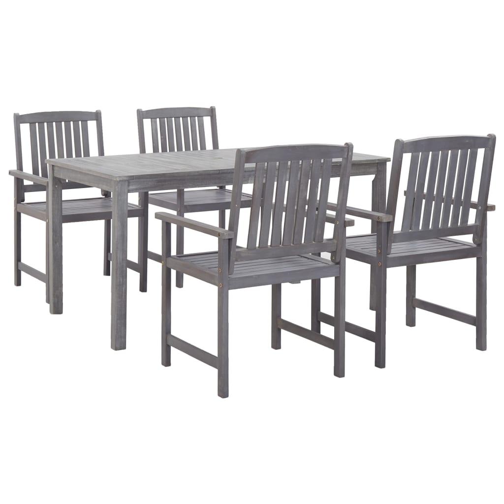 5 Piece Patio Dining Set Gray Solid Acacia Wood at Set Shop and Smile