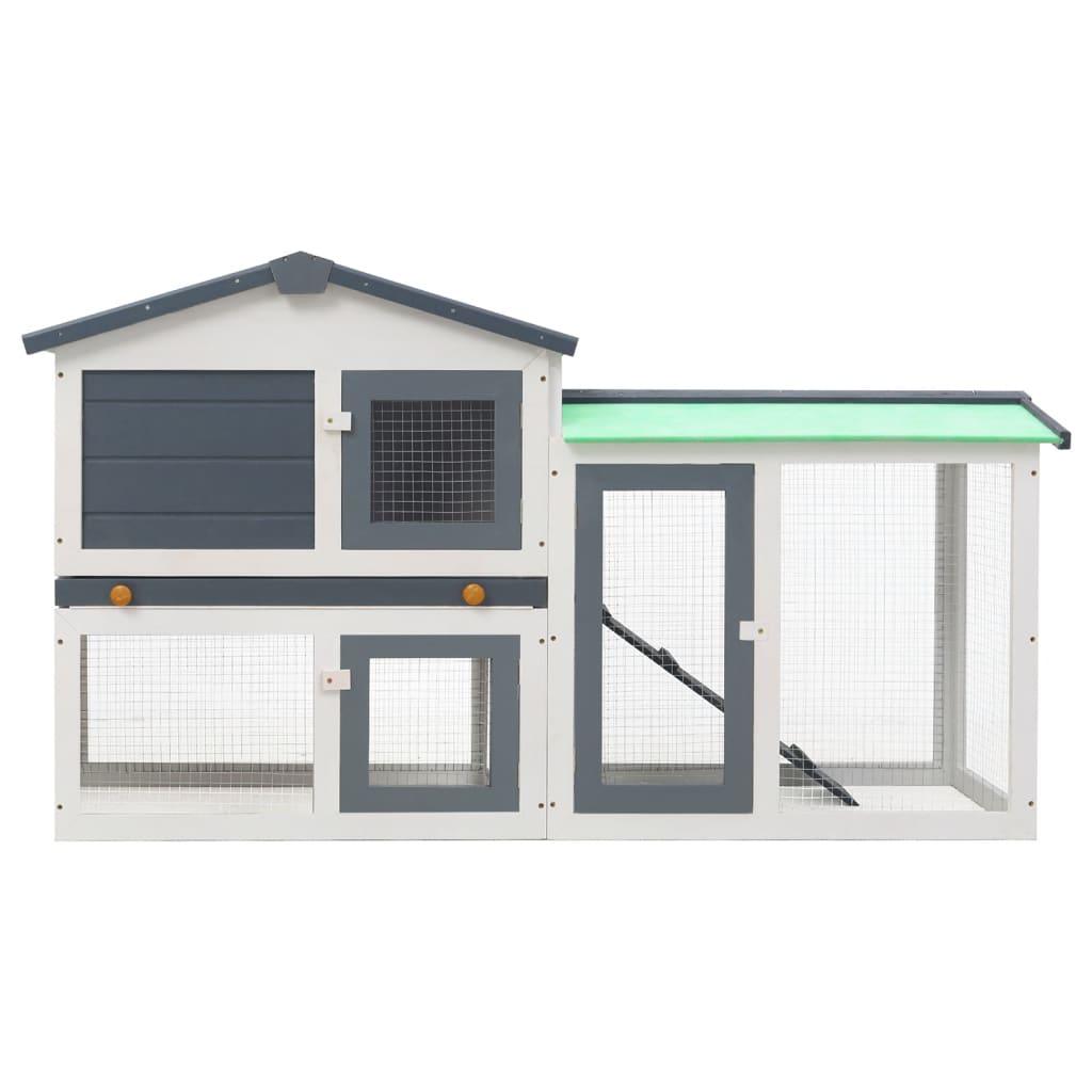 Outdoor Large Rabbit Hutch Gray and White 57.1"x17.7"x33.5" Wood at Set Shop and Smile